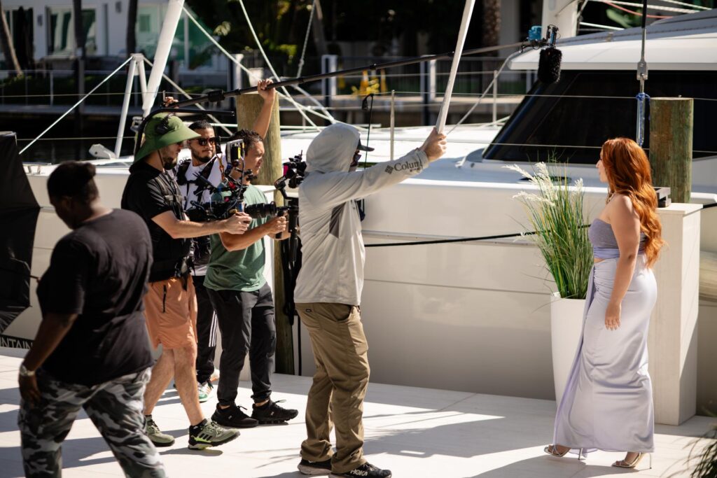 Local video production crew filming outdoor scene